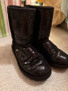 UGG Black Sequin Classic Short Boots